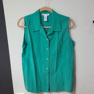 Vintage 90's Anna And Frank 100% Silk Green Sleeveless Button-Up Top